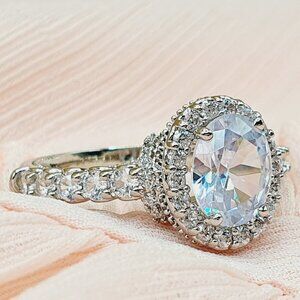 💎 Beautiful Oval Pure Zircon Cubic Carved Macro Silver Rings for Women, IN…
